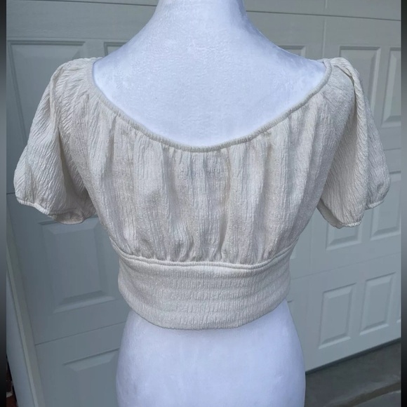 American Eagle Ivory Cream Cropped Shirt Size Large Milkmaid Coquette - Picture 2 of 4